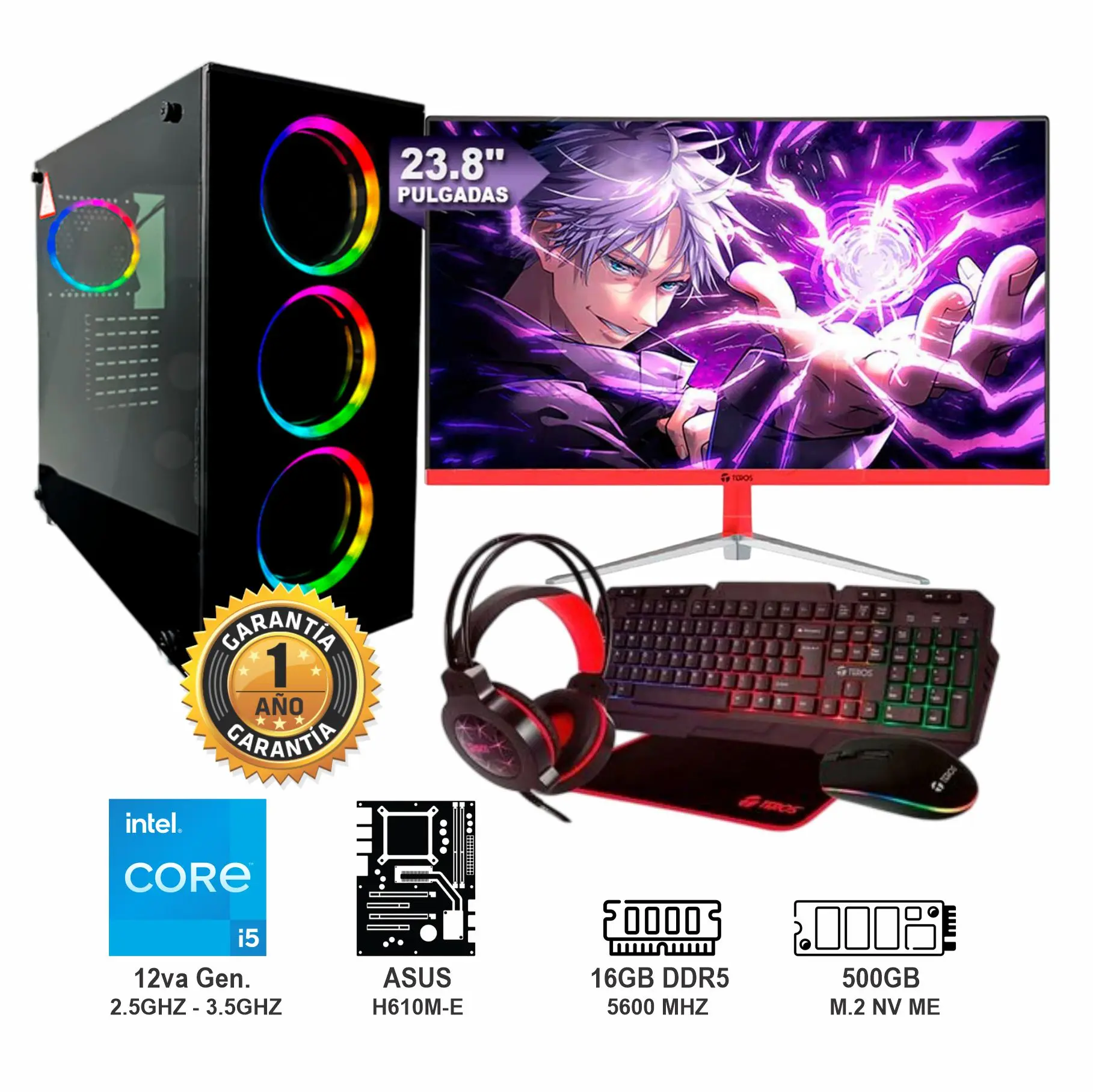 PC Intel Core I5 -12va Gen Memoria RAM 32GB Sólido 1TB Monitor curvo 23.8″ Full HD