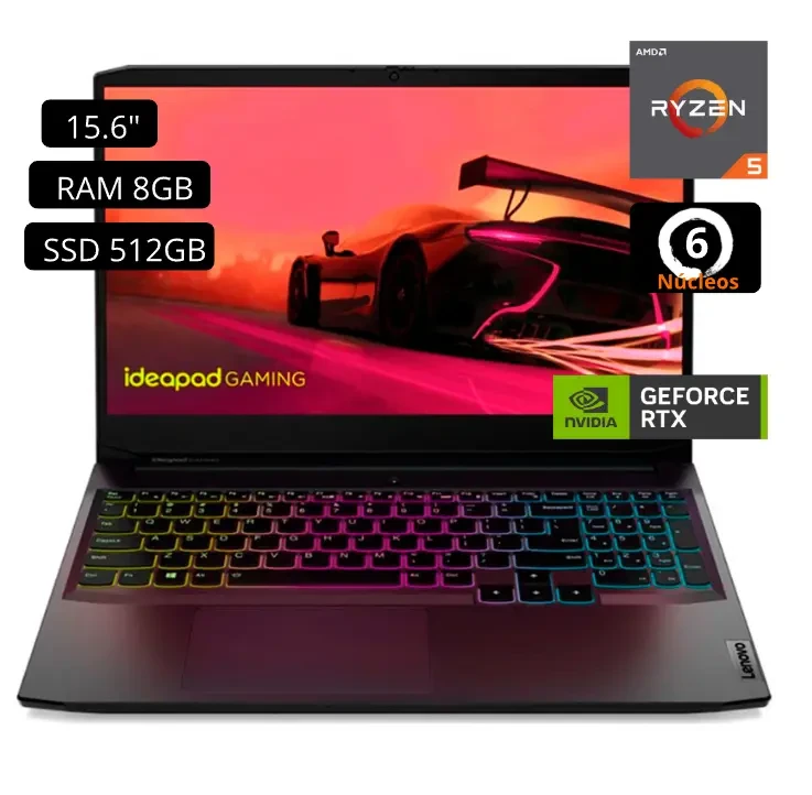Laptop Lenovo Gaming 3 15ACH6 Amd Ryzen 5 RAM 8GB SSD 512GB RTX2050 4GB Led 15.6″