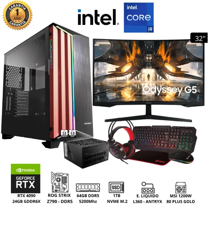 PC GAMER INFOTRON Intel Core i9 14ava Gen Memoria 64GB Sólido 1TB Video RTX 4090 24GB Monitor 32″