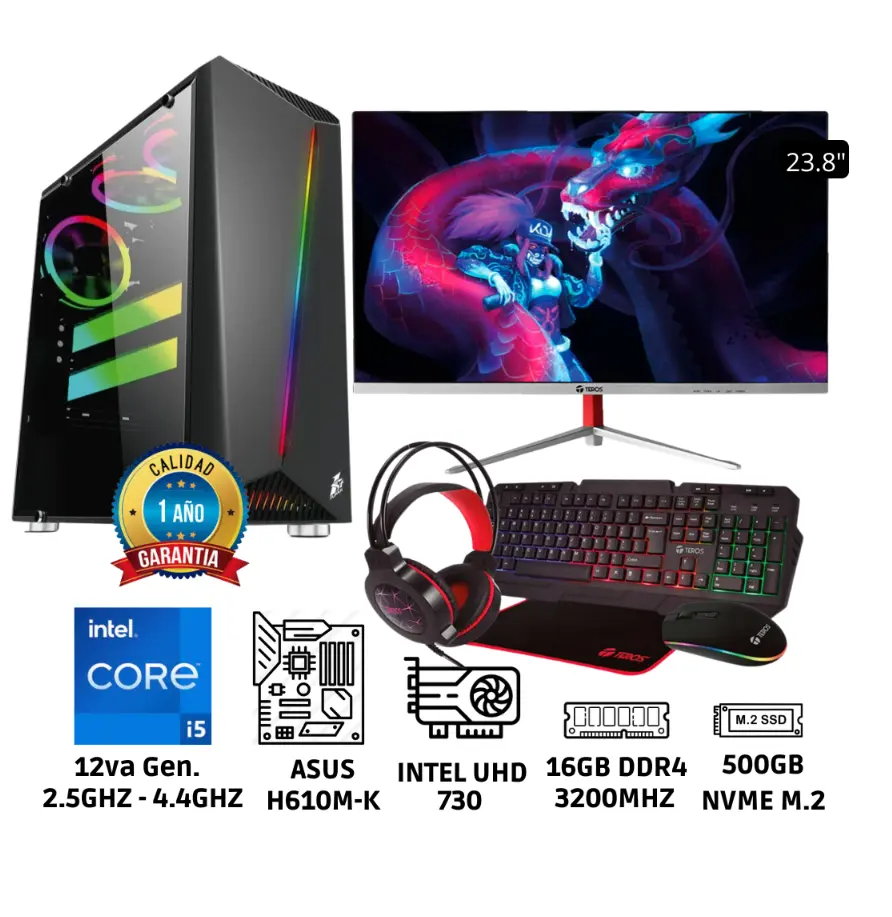 PC Intel Core i5 12va Gen. RAM 16GB SSD 500GB Kingston Monitor 23.8″ Full HD