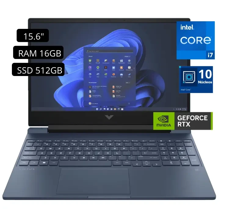 Laptop HP Victus 15-FA0007LA Intel Core I7 12va RAM 16GB SSD 512GB RTX3050 4GB Led 16″