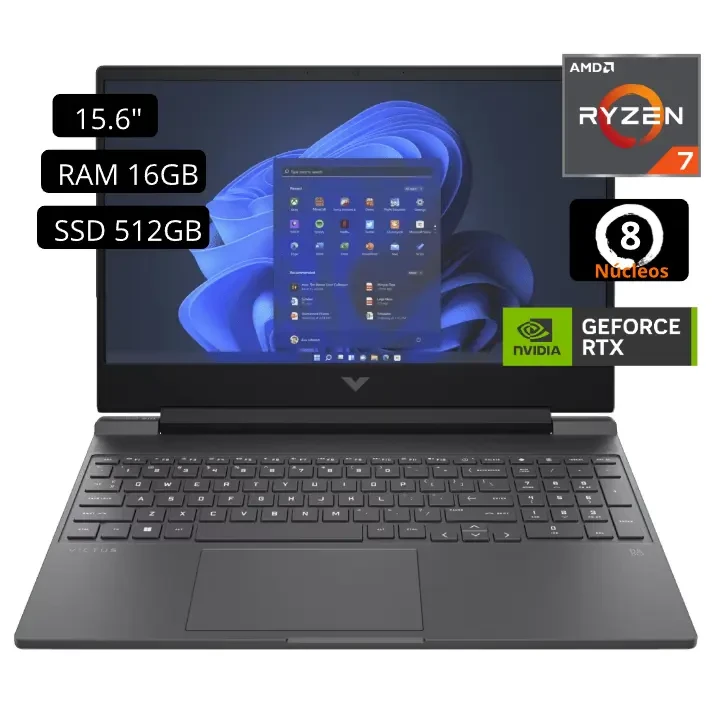 Laptop HP Victus 15-FB0125LA AMD Ryzen 7 RAM 16GB SSD 512GB RTX3050 4GB ed 15.6″