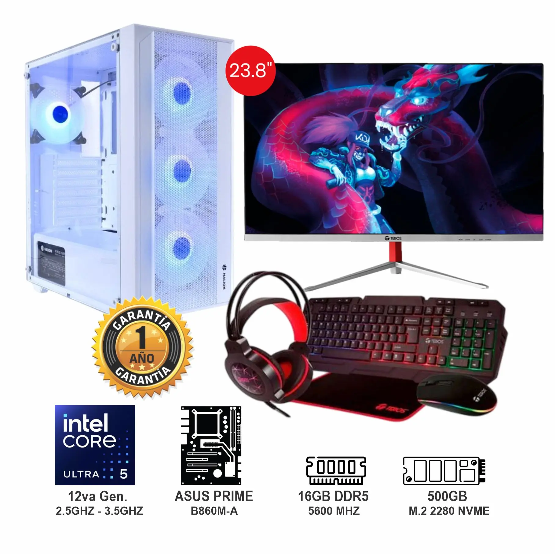 PC Intel Core Ultra 5 225 Memoria RAM 16GB Sólido 500GB Monitor 23.8″ Full HD