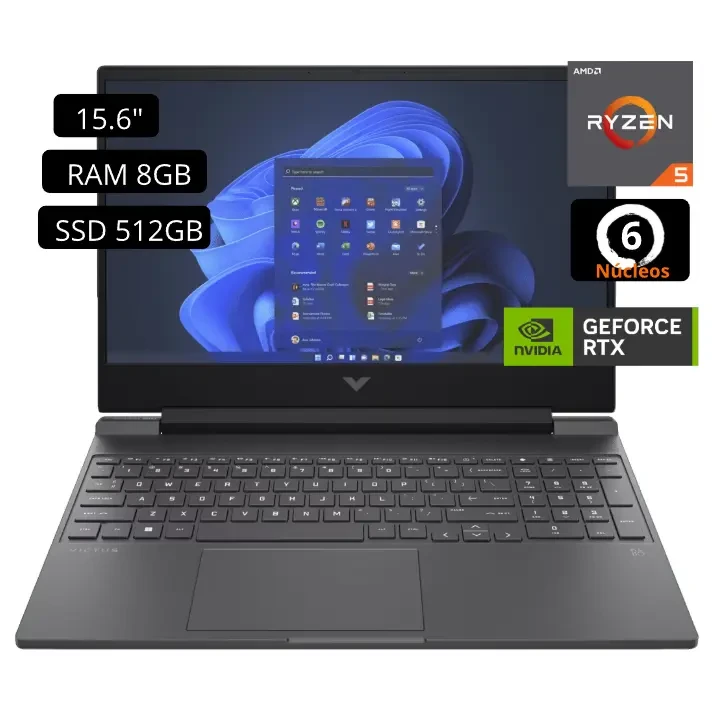 Laptop HP Victus 15-FB0128LA AMD Ryzen 5 RAM 8GB SSD 512GB RTX3050 4GB Led 15.6″